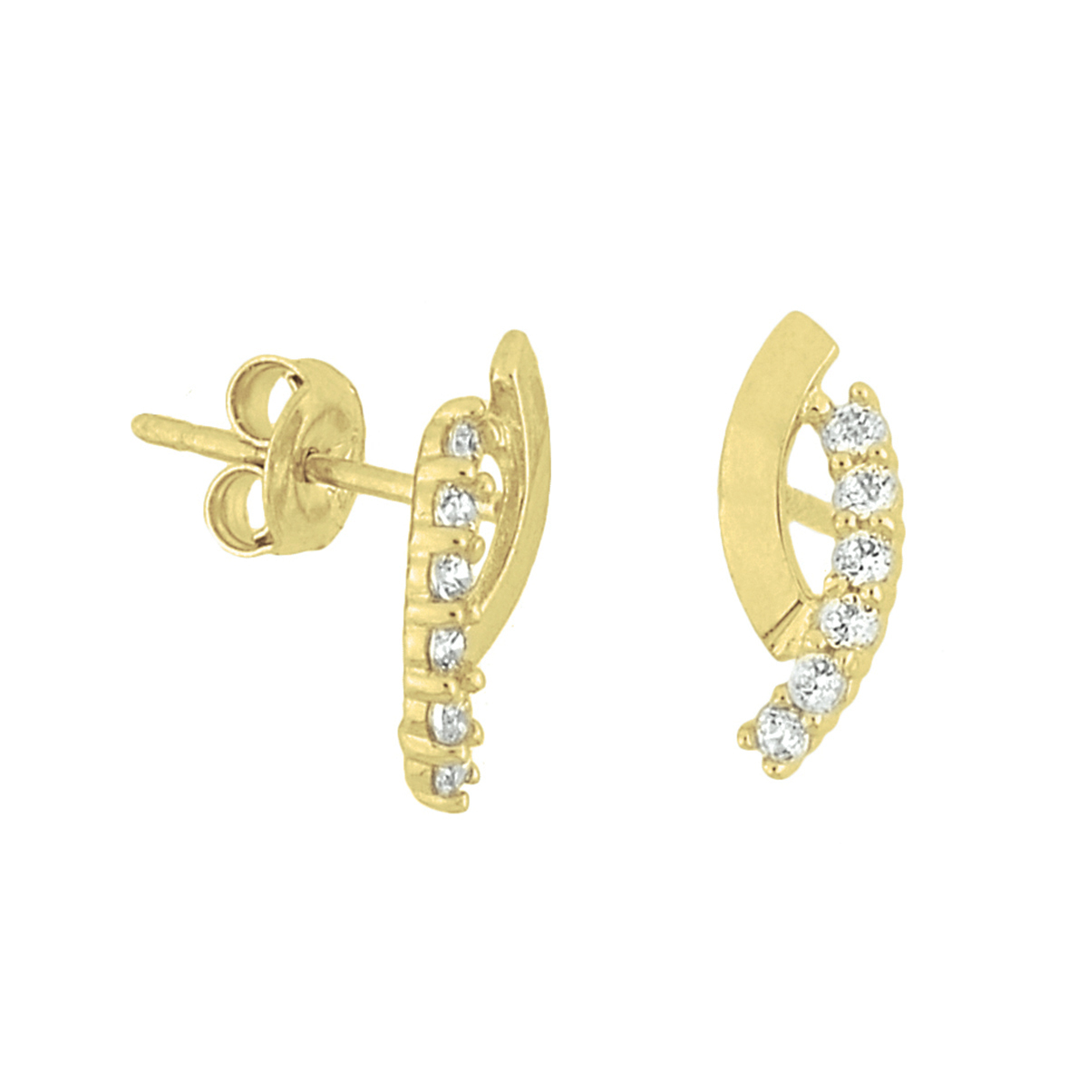Geelgouden oorknoppen met zirkonia.