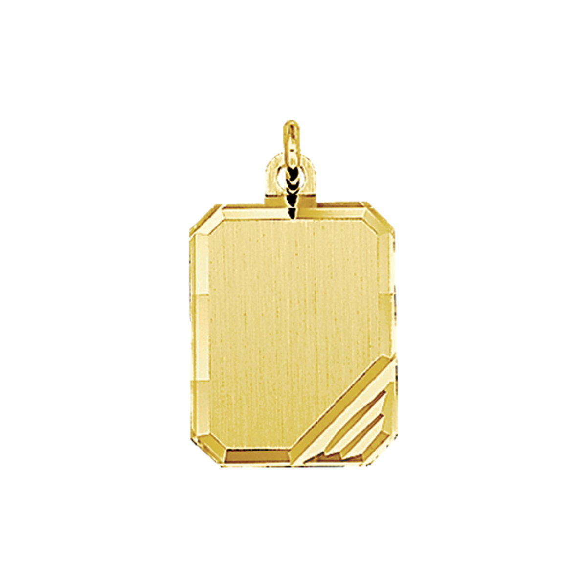 Geelgouden graveerhanger met een gediamanteerde afwerking en een dikte van 0.4mm.