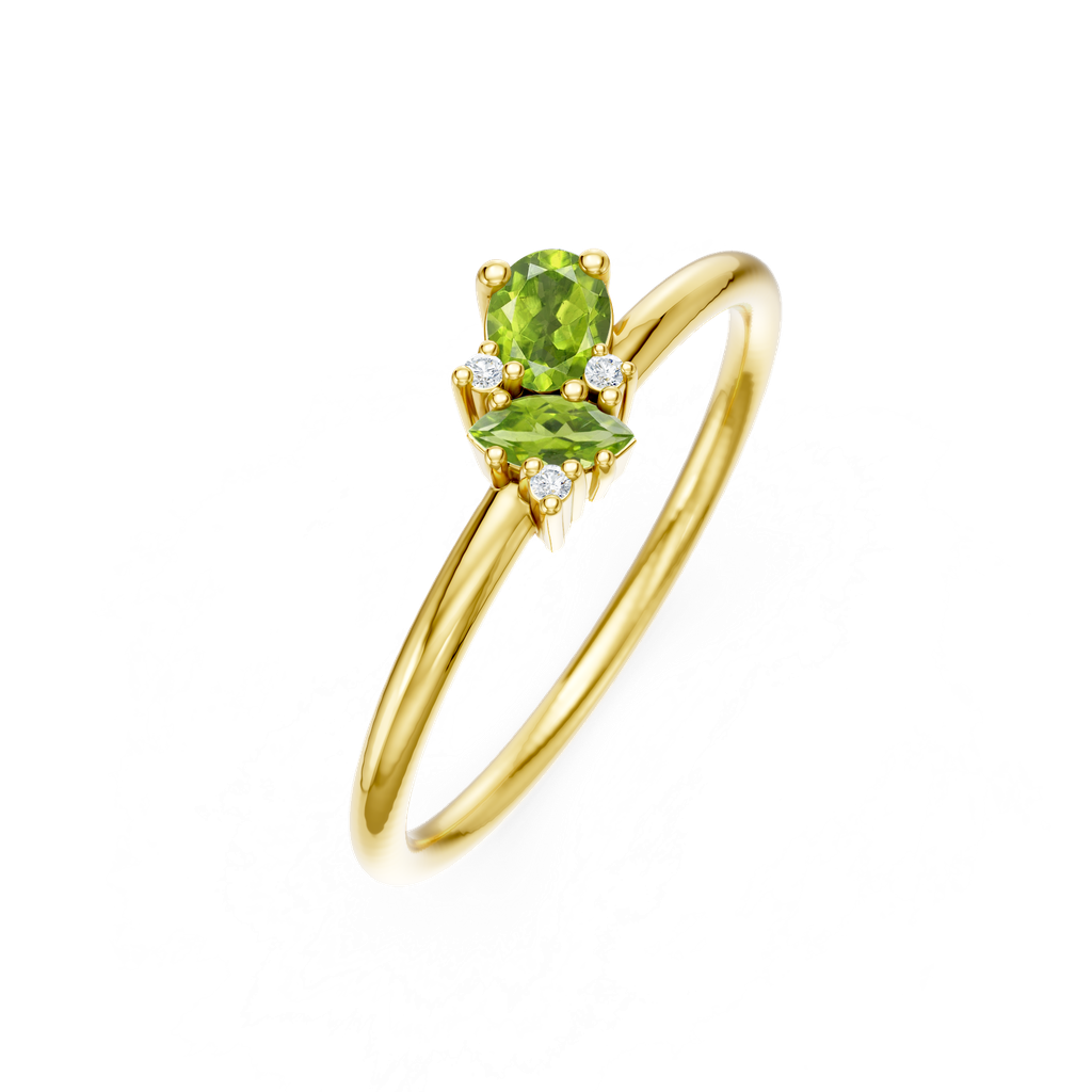 Ring goudkleurig zilver met peridoot en diamant
