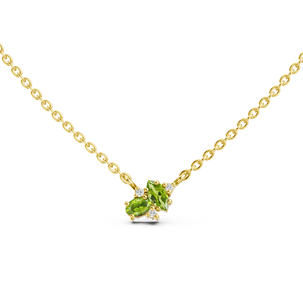 Ring goudkleurig zilver met peridoot en diamant