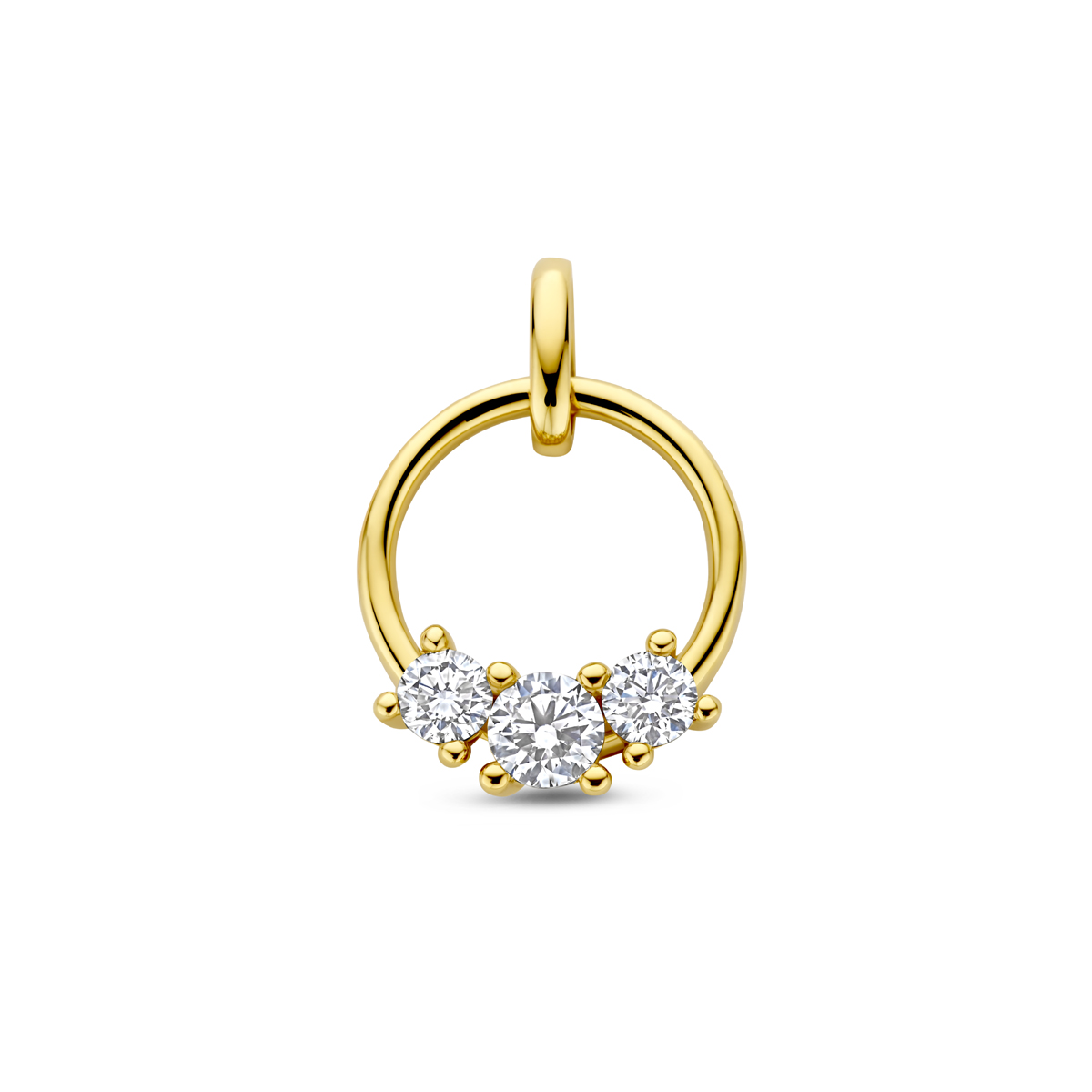 14k Geelgouden hanger uitgevoerd met lab grown diamant. De hanger heeft een totale hoogte van 19mm. Het totale diamantgewicht is 0.50ct. Onder extreem hoge druk en temperatuur wordt het natuurlijk ontstaansproces nagebootst met als eindresultaat een diamant met dezelfde chemische eigenschappen maar met een andere oorsprong.
