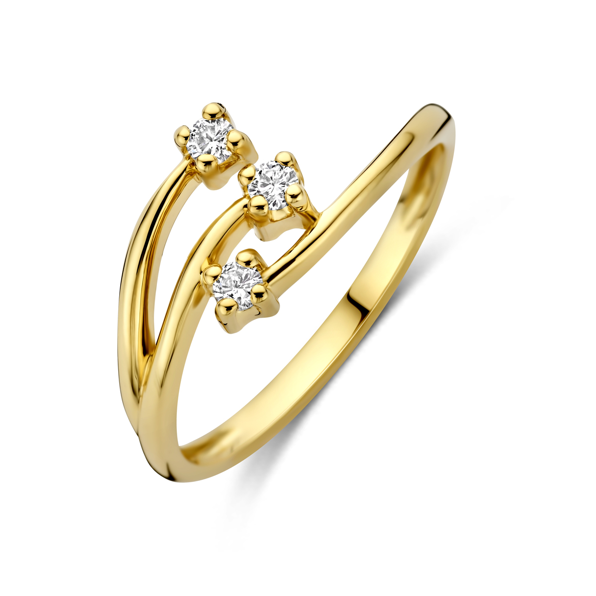 14k Geelgouden ring uitgevoerd met lab grown diamant. Het totale diamantgewicht is 0.12ct.Lab grown diamanten zijn diamanten die ontstaan in een laboratorium. Onder extreem hoge druk en temperatuur wordt het natuurlijk ontstaansproces nagebootst met als eindresultaat een diamant met dezelfde chemische eigenschappen maar met een andere oorsprong.