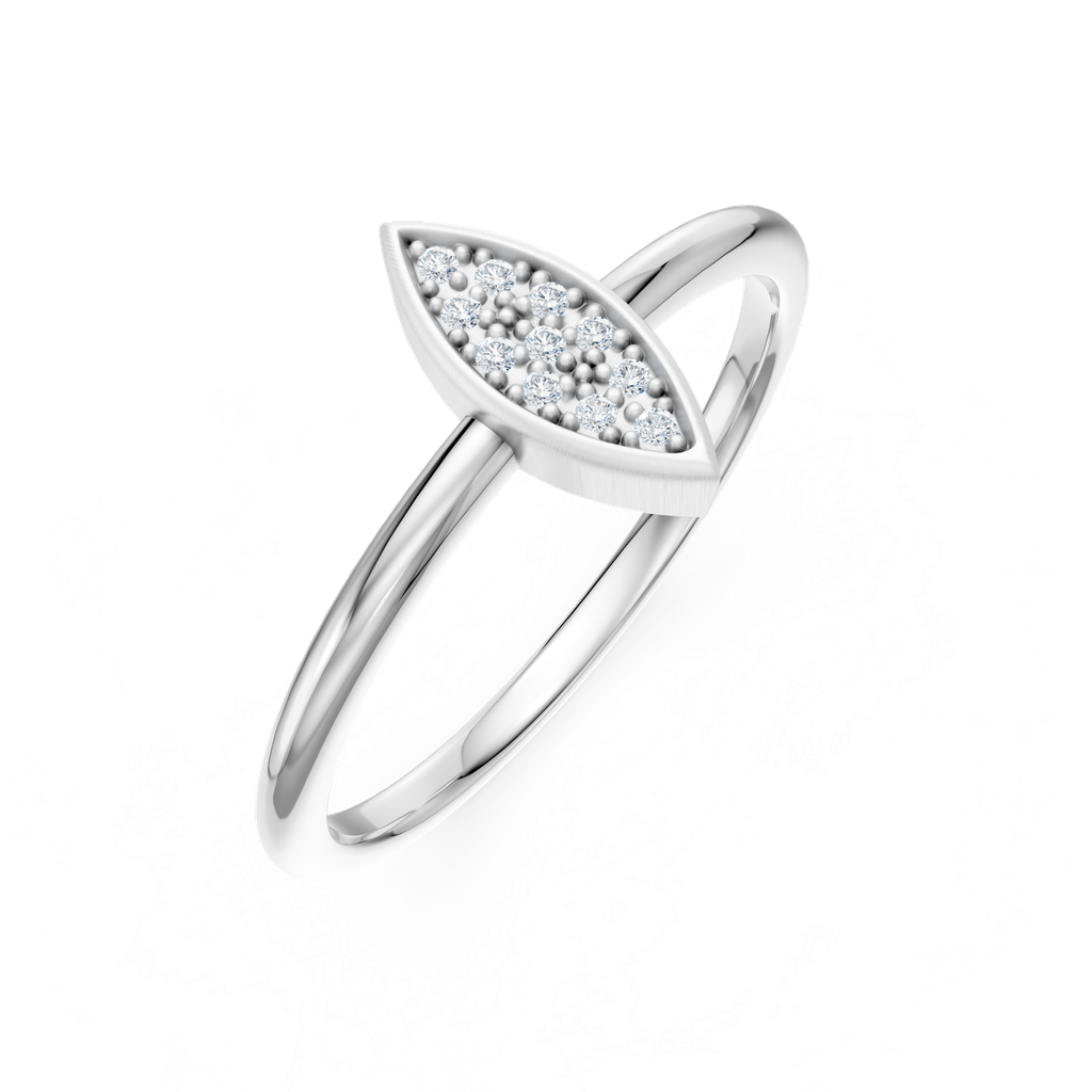 Ring zilver fijn met puntige vorm gezet met briljanten