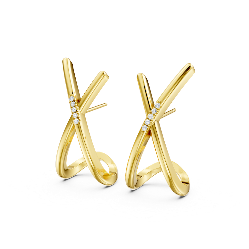 Oorstekers goudkleurig zilver cross met diamant gezet