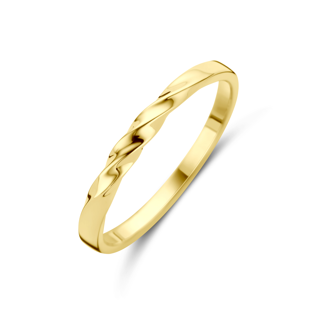 14k Geelgouden ring met een breedte van 2mm.