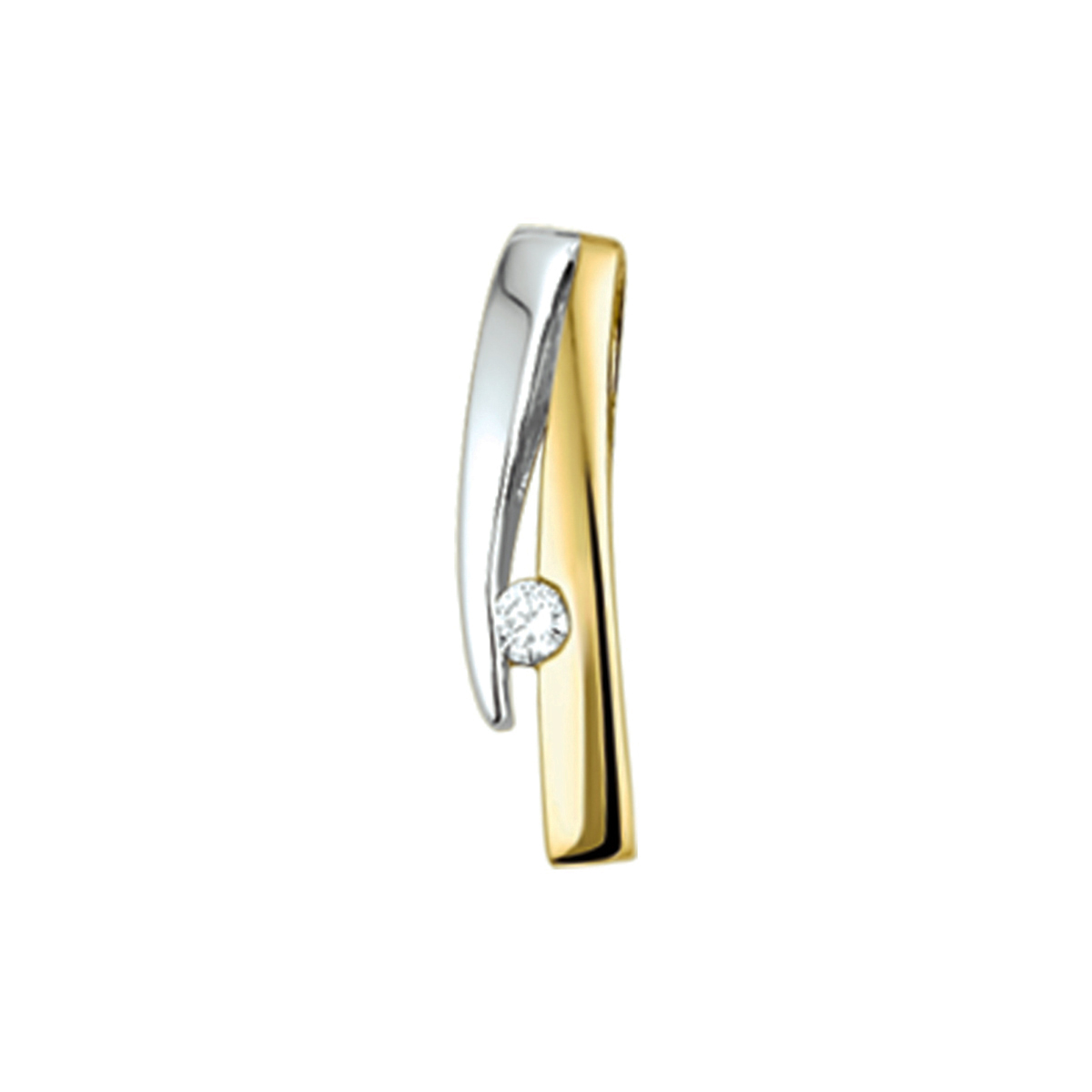 Bicolor wit- en geelgouden hanger met diamant.