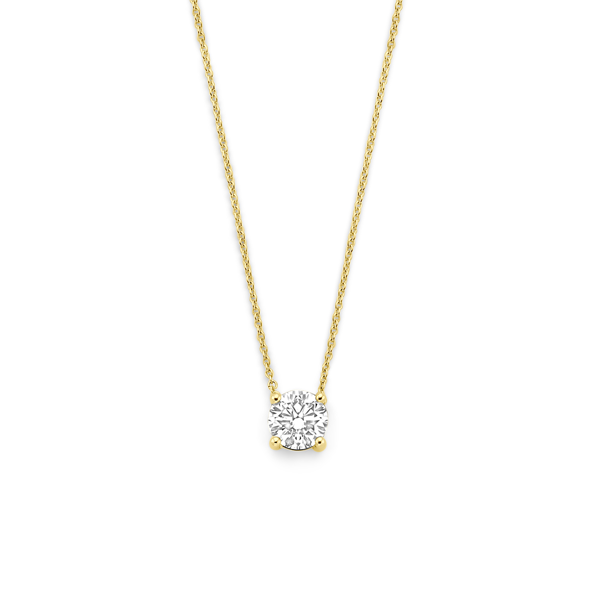 14k Geelgouden collier uitgevoerd met lab grown diamant. Het collier heeft draaglengtes van 41-43-45cm. Het totale diamantgewicht is 0.50ct.