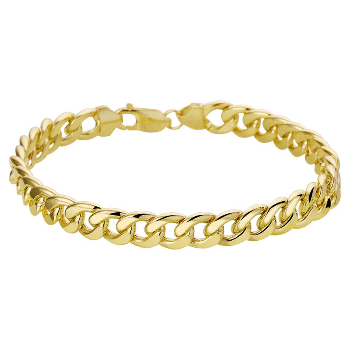 Sieraden van 14 karaat goud met daarin een kern van 925 zilver. Geelgouden armband met gourmette schakel. De schakelbreedte is 8.0mm.