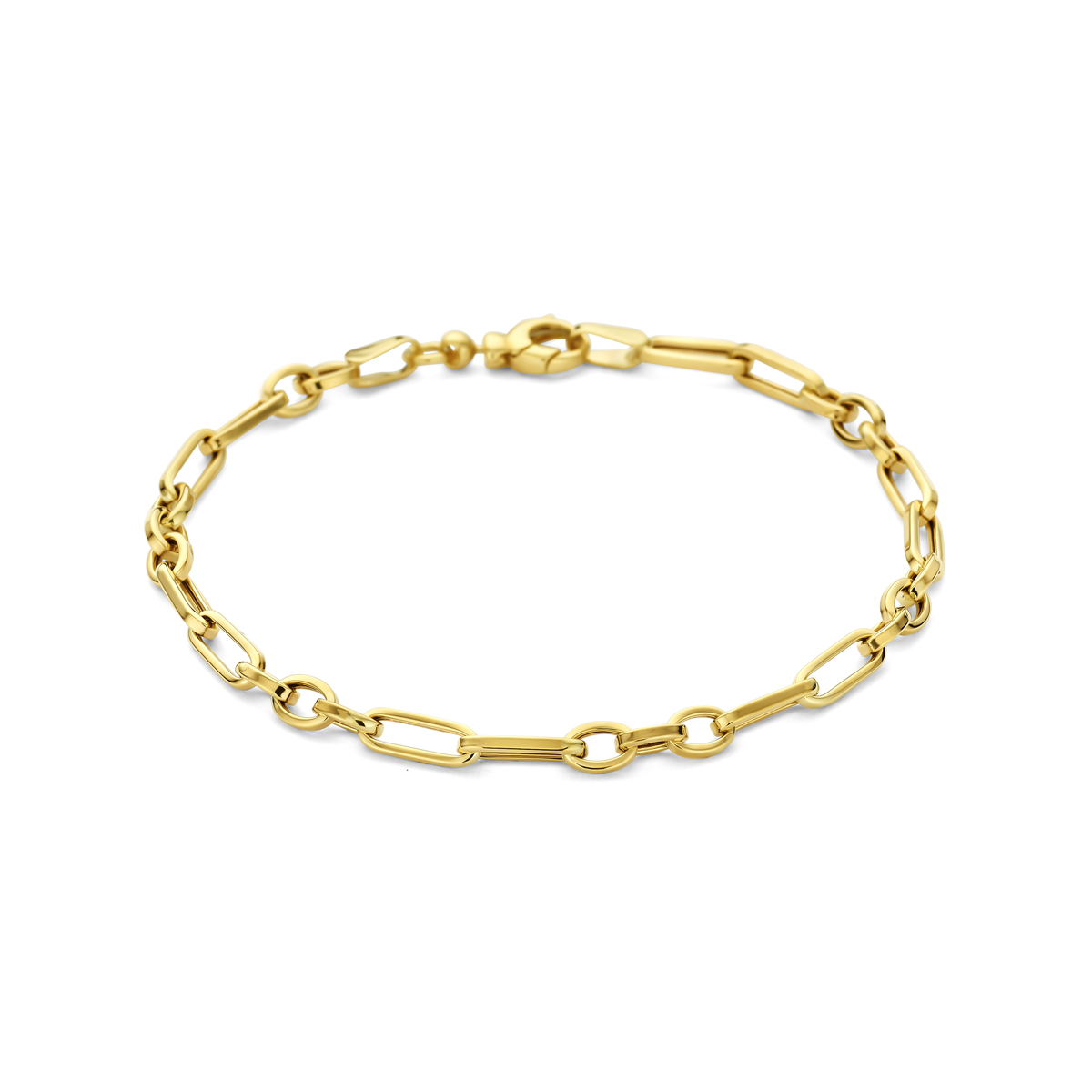 9 krt armband met een schakelbreedte van 4mm. De armband heeft een draaglengte van 18.5cm en is uitgevoerd met een karabijnsluiting.
9 krt is een lager gehalte goud