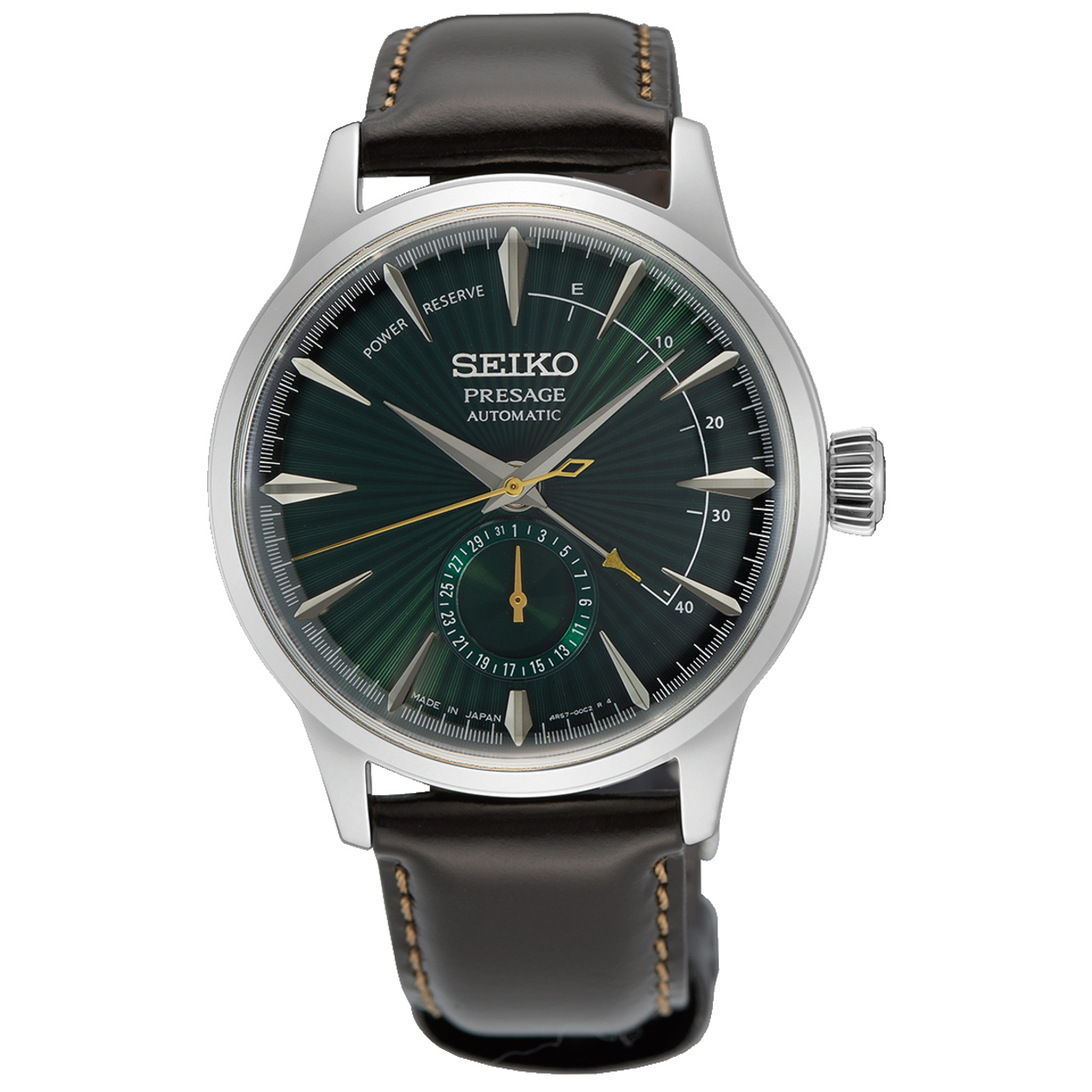 Seiko horloge met lederen band, Presage automaat groen+bruin lr