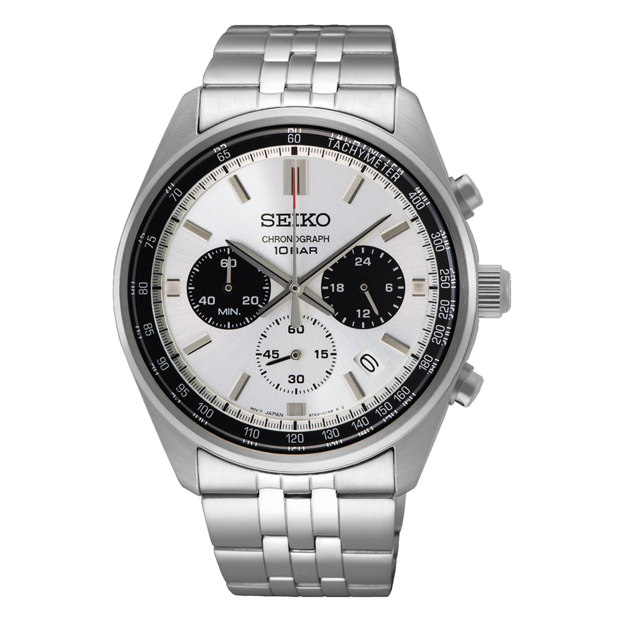Dit is een herenhorloge van het merk Seiko. Het is een chronograaf horloge gemaakt van staal. De diameter van de kast is 41.5 mm en de kast is 12.1 mm dik.
De verdere specificaties van het horloge zijn als volgt:
Kastvorm: rond
Kastkleur: zilverkleurig
Kastmateriaal: staal
Bandbreedte: 22 mm
Bandlengte: 256.5 mm
Sluiting: vouwsluiting met drukker
Wijzerplaatkleur: zilverkleurig
Glassoort: hardlex mineraal glas
Waterdichtheid: 10 ATM
Techniek: quartz