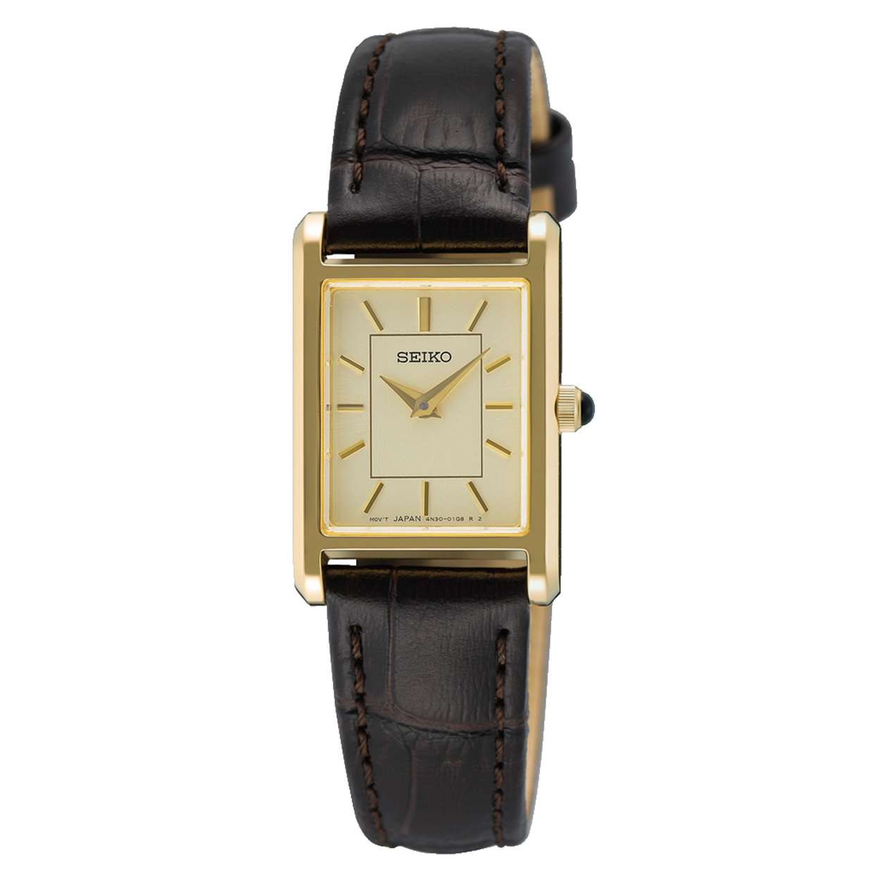 Dit is een dameshorloge van het merk Seiko. Het is een analoog horloge gemaakt van staal. De diameter van de kast is 19.6 mm en de kast is 6.1 mm dik.
De verdere specificaties van het horloge zijn als volgt:
Kastvorm: tonneau
Kastkleur: goudkleurig
Kastmateriaal: staal
Bandbreedte: 12 mm
Bandlengte: 189.6 mm
Sluiting: vouwsluiting met drukker
Wijzerplaatkleur: champagne
Glassoort: saffier glas
Waterdichtheid: 5 ATM
Techniek: quartz