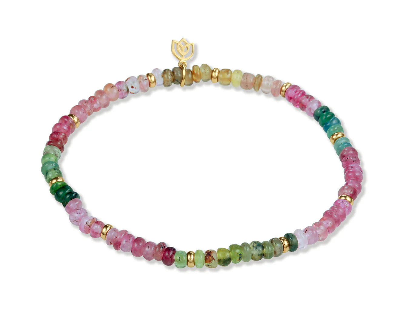 Y&G edelstenen armband met Tourmalijn & 14k goud 10 beads en tulp logo