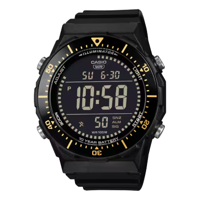Entdecken Sie die Casio Digitaluhr AE-1700H-1BVEF mit robustem Kunststoffarmband. Diese stilvolle, runde Uhr verf&uuml;gt &uuml;ber ein Edelstahlgeh&auml;use, digitalem Ziffernblatt, Quarzwerk und eine Wasserdichtigkeit von 100 Meter. Perfekt f&uuml;r den t&auml;glichen Gebrauch, bietet sie eine Datumsanzeige und ein komfortables, schwarzes Silikonband. Tragen Sie sie locker am Handgelenk f&uuml;r optimalen Komfort. Gewicht: 60g.