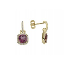Oorringen 18 kt met diamant en rhodolite