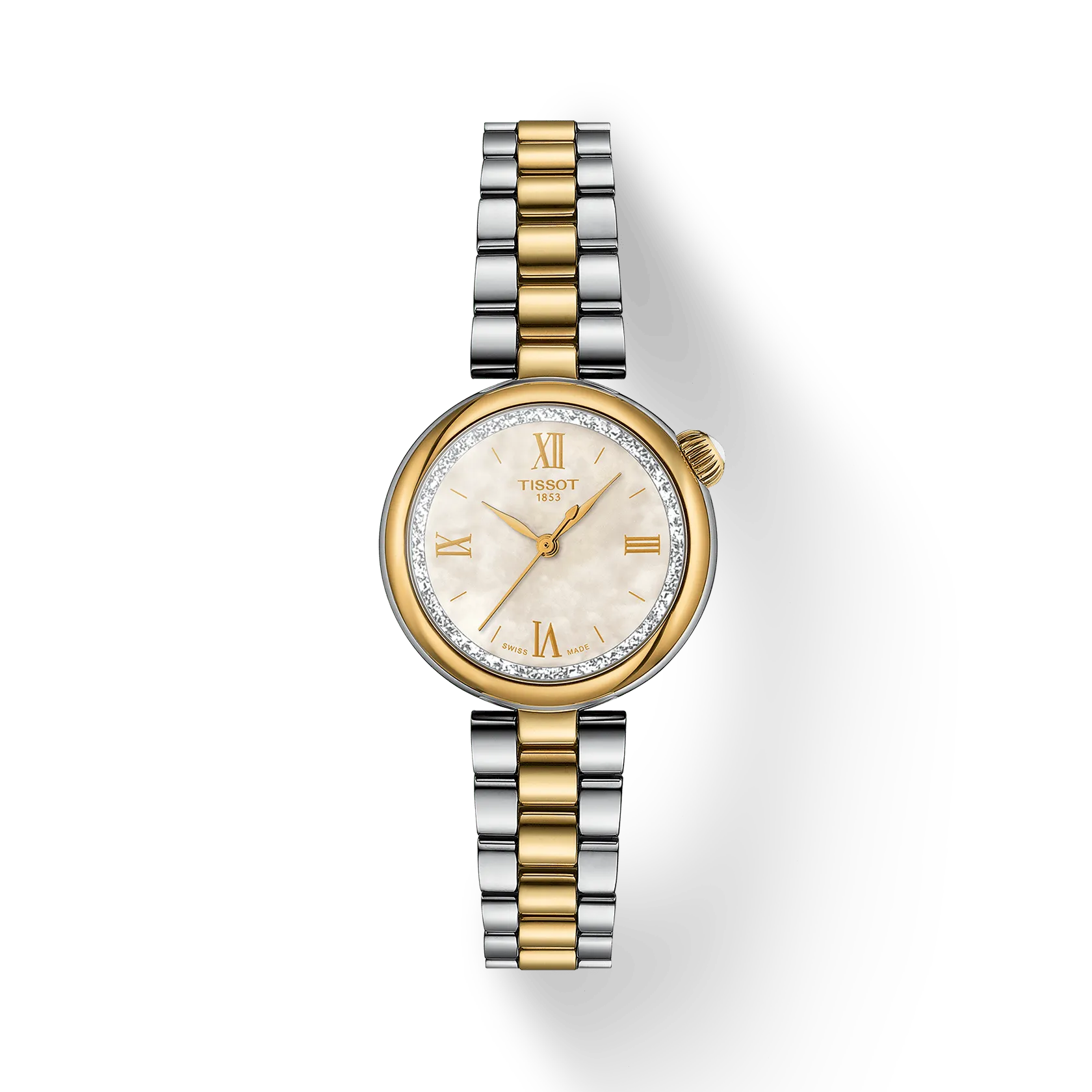 Technische bijzonderheden
SKU
T1520102211801
Collectie
Classic Contemporary
Gewicht (g)
54,00
Garantie
2 jaar garantie
Country of Manufacture
Zwitserland
Lengte
28,00
Breedte
28,00
Dikte
7,68
Pootjes
4.95
Waterdichtheid
Waterbestendig tot een druk van 5 bar (50 m / 165 ft) voor de heren- en damesmodellen
Vorm van de kast
ROND
Materiaal kast
316L roestvrijstalen kast met geelgouden PVD-coating
Glas
Gewelfd krasbestendig saffierglas
Energie
Quartz EOL
Uurwerk
Zwitsers kwartsuurwerk
Batterij
batterijtype Renata 364
Functies
EOL (battery end-of-life indicator)
Wijzerplaat
HMSD
Kaliber
8 3/4'''
Diameter caliber (mm)
19,4
Kleur wijzerplaat
wit parelmoer
Indexen
Romeinse cijfers en markeringen
Referentie Band/Ketting
T605050200
Bracelet coating
PVD
Kleur band
grijs, Geelgoud 1N14
Gesp
vlindersluiting met drukknoppen
Referentie Schakels
T613050868