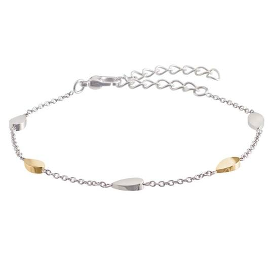Bicolor Titanium fijn schakel armbandje met verlengkettinkje 22 cm