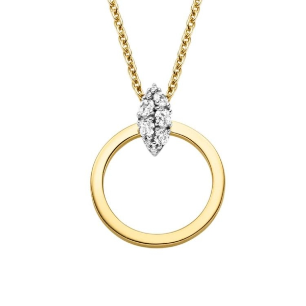 Dit geelgoud vergulde collier is vervaardigd uit 925 zilver en is van het merk Viventy. De ronde hanger is aan het oogje bezet met 9 schitterende zirkonia's.