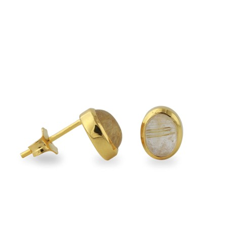 Campur 18kt. vergulde oorstekerss met rutielkwarts 5x7mm.