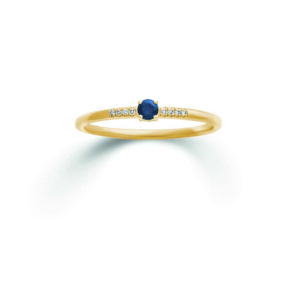Gouden ring met saffier 0.10 ct en 0.02 ct. diamant.