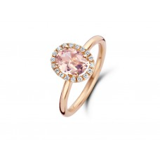 Ring 18 kt met perzik morganite en diamant 