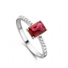 Ring 18 kt met synthetische robijn en zirconia