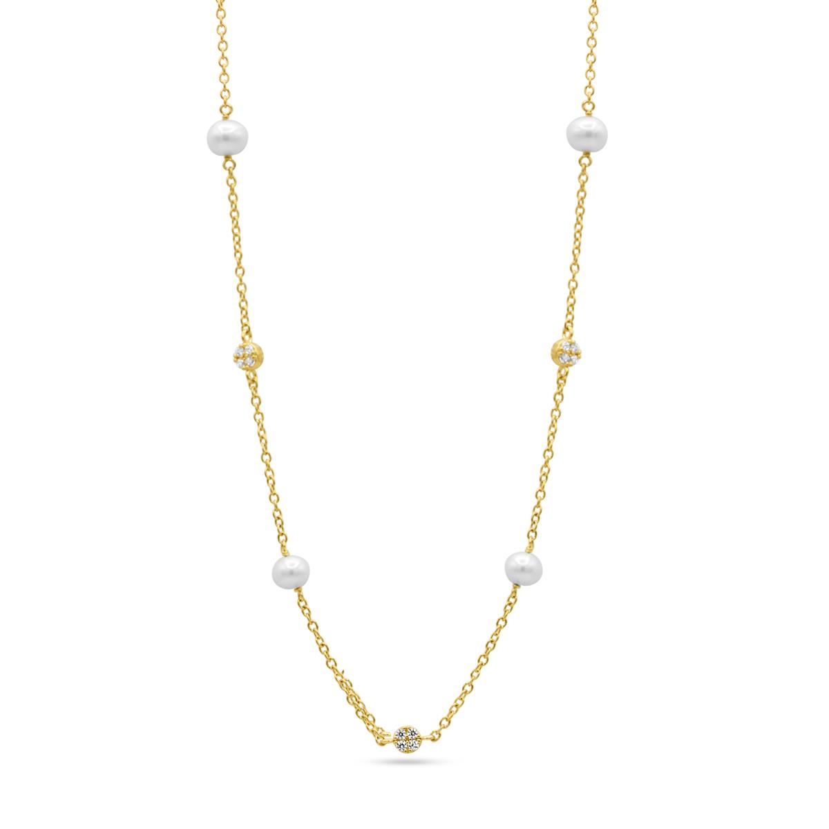 Femme Ador&eacute;e collier goud 18k met zirkonia steentjes en parels