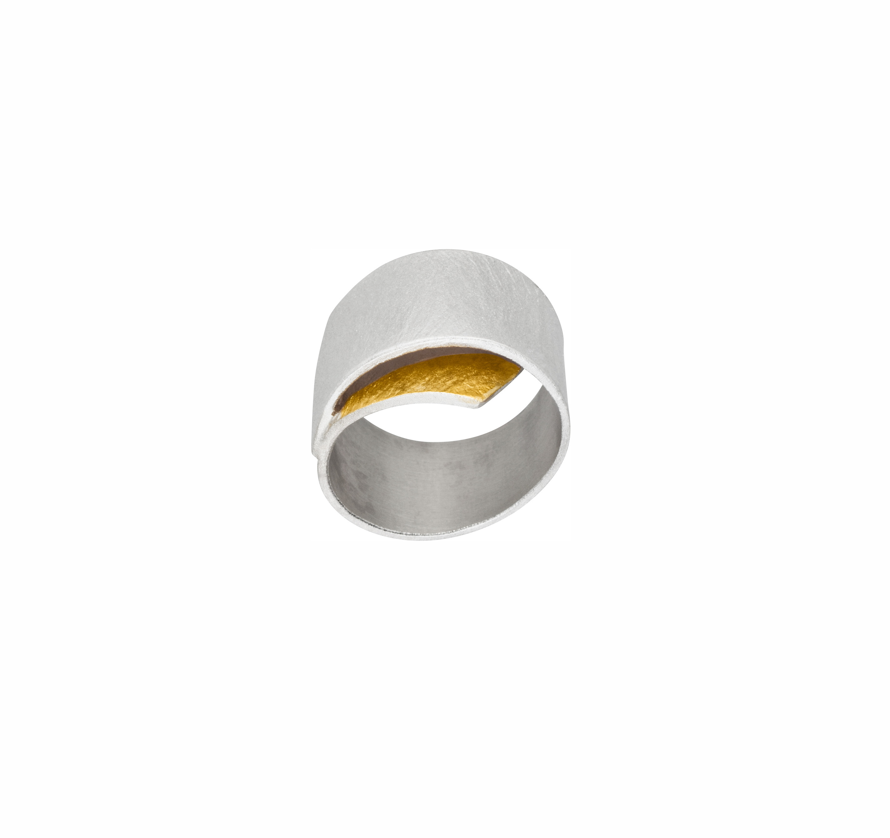 Zilveren band ring met 18 kt goudopleg