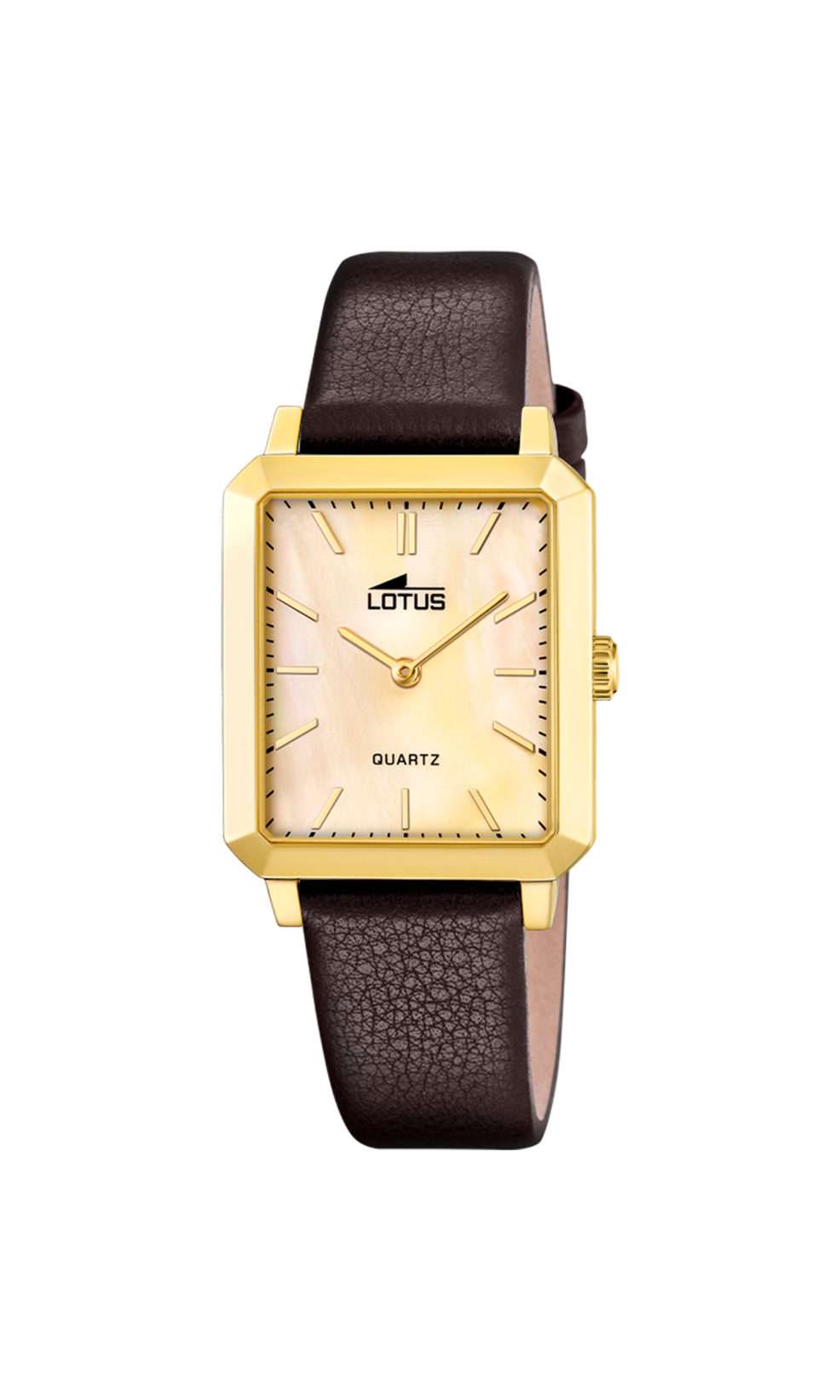 Lotus-geelkleurige kast en wijzerplaat-lederen band