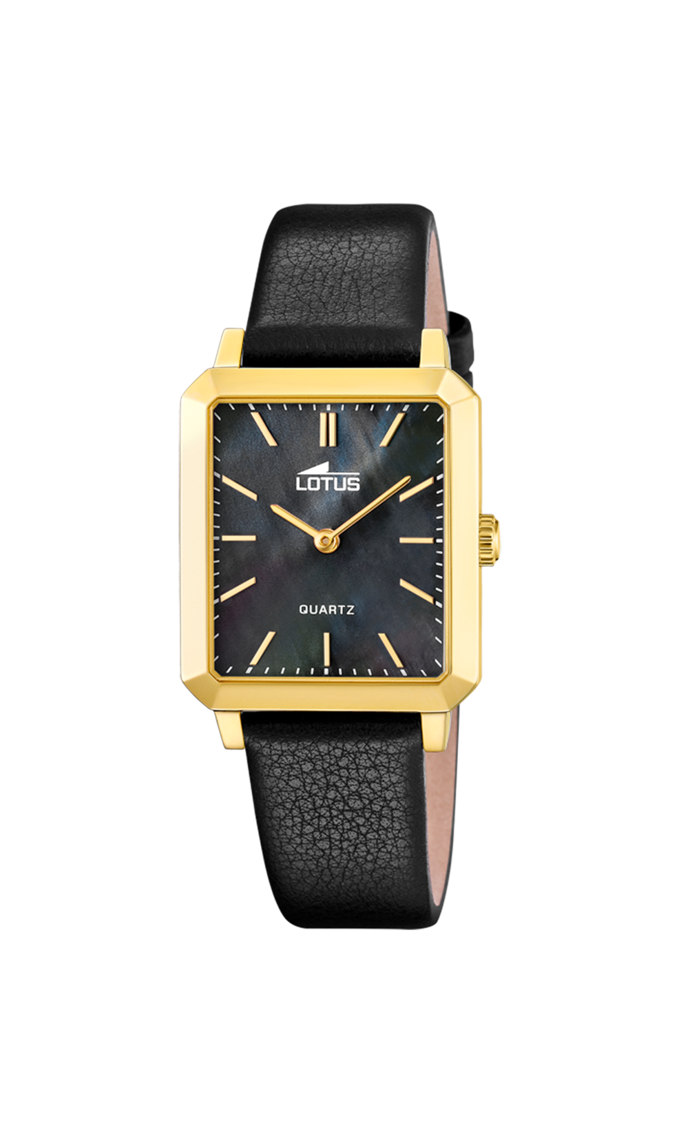 Lotus-geelkleurige kast-zwarte wijzerplaat-lederen band