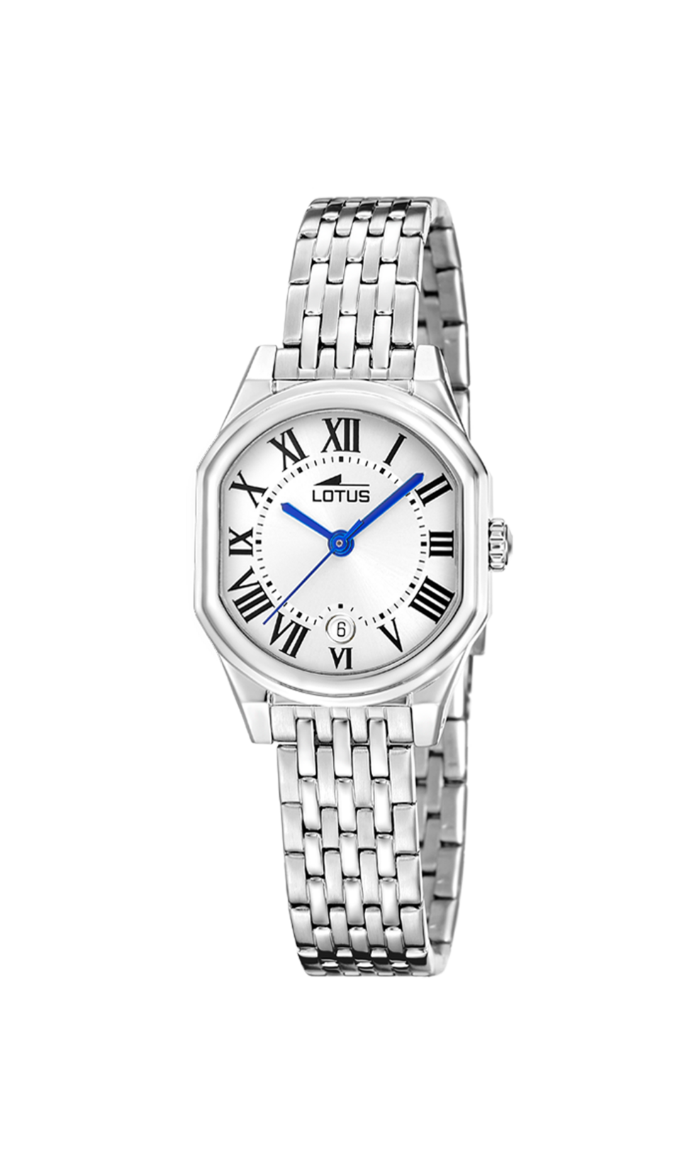 Lotus staal-witte wijzerplaat met romeinse cijfers