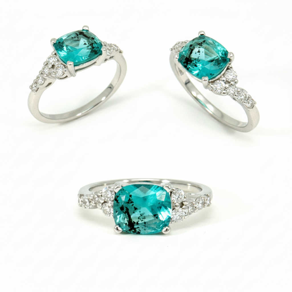 ring 18 karaat wit goud eigen creatie met Opaal de Peru en 0.20ct natuurlijke briljant