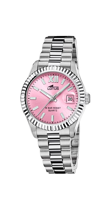 Lotus-band en kast staal-licht roze wijzerplaat-10atm