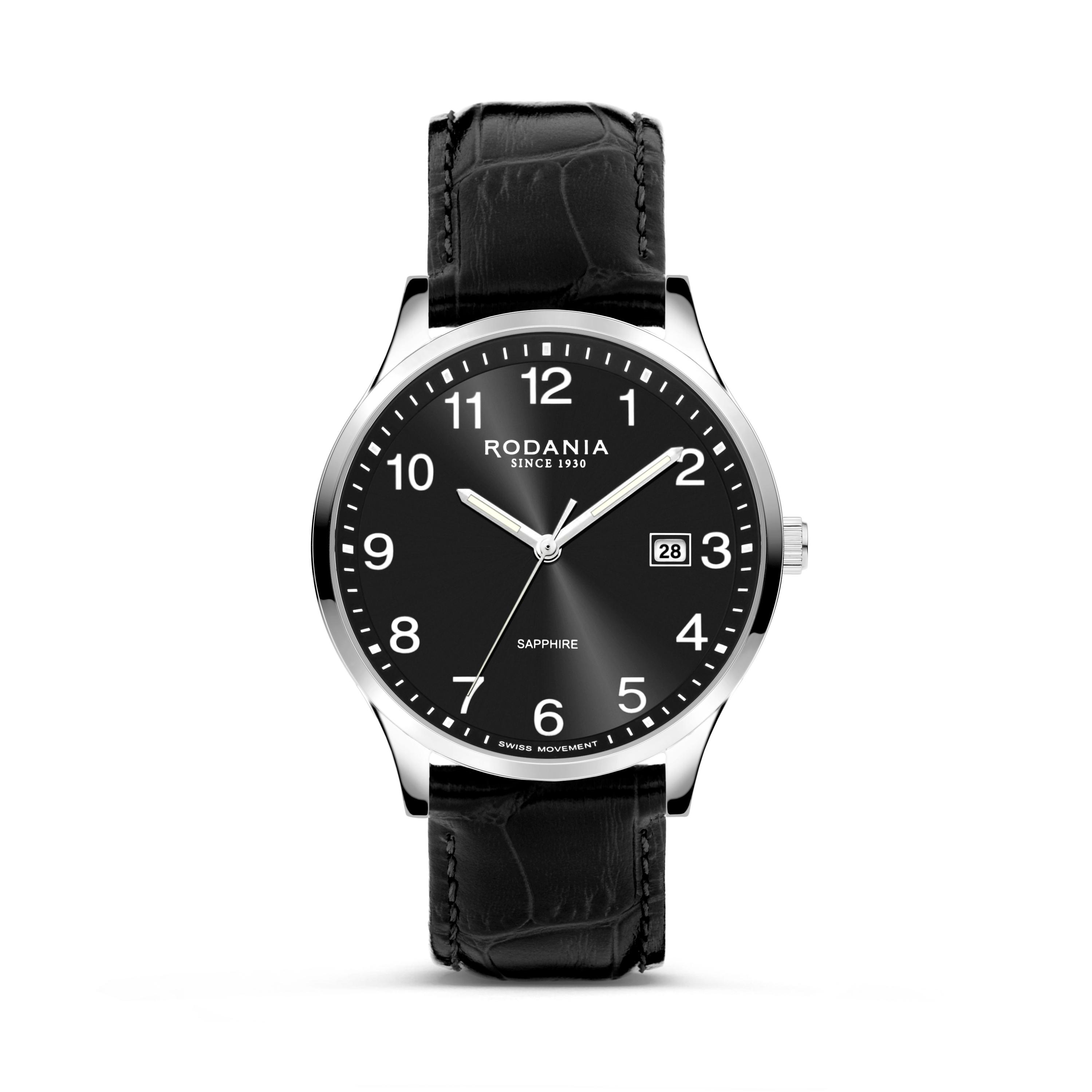 Nyon sport 40-stalen kast-zwart leder band-zwarte wijzerplaat-5atm