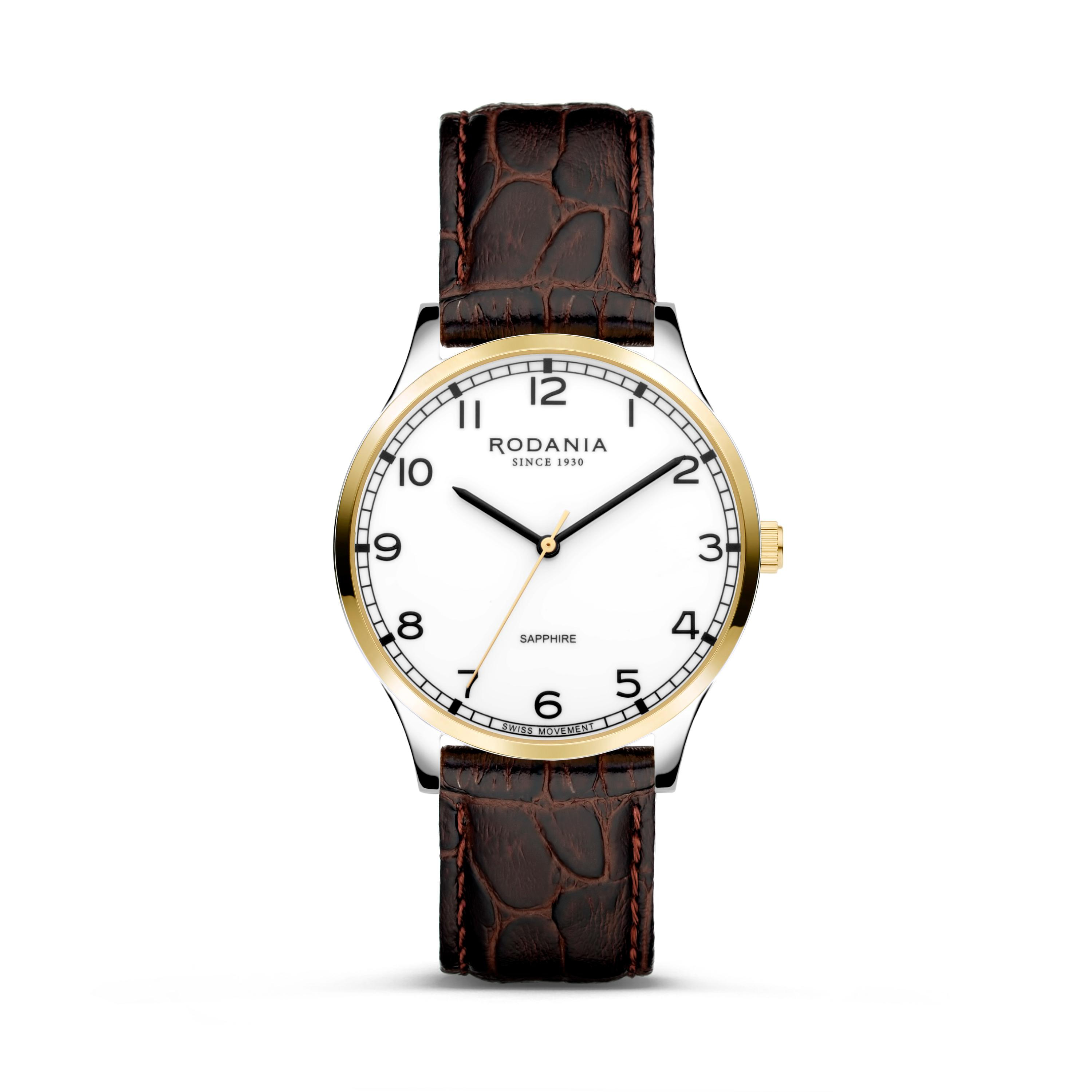 Nyon classic 36-bicolor kast-bruin leder band-witte wijzerplaat-5atm