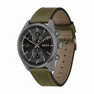 Boss-chrono-grijze pvd kast-groen leder band-zwarte wijzerplaat-44mm-5atm