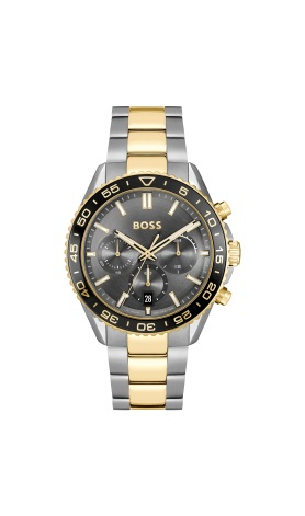 Boss-chrono-stalen kast-bicolor band-grijze wijzerplaat-43mm-5atm
