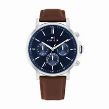TH-multifunctie-bruin leder band-blauwe wijzerplaat-43mm-5atm