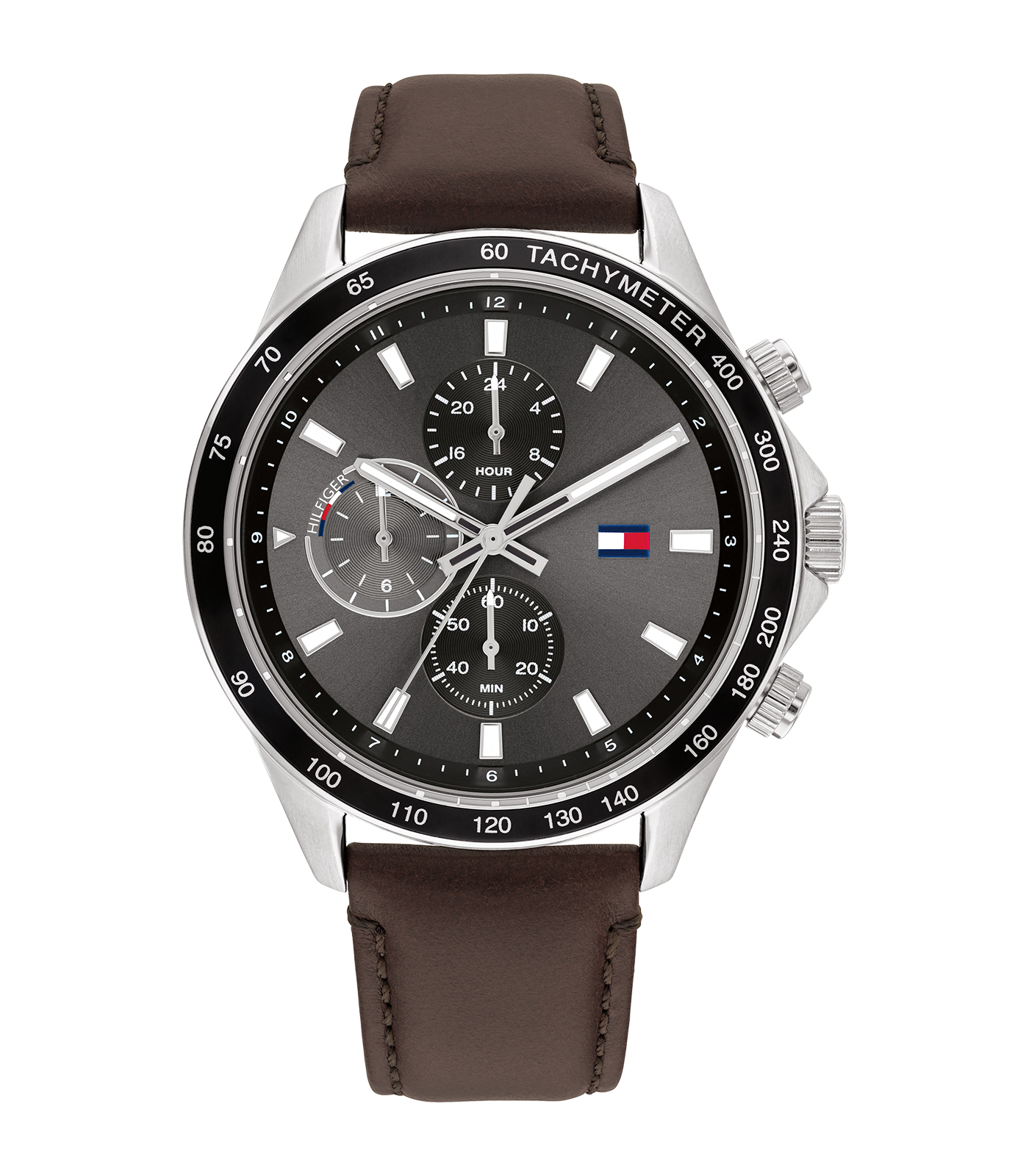 TH-bruine band- kast staal-grijze wijzerplaat-44 mm-5atm