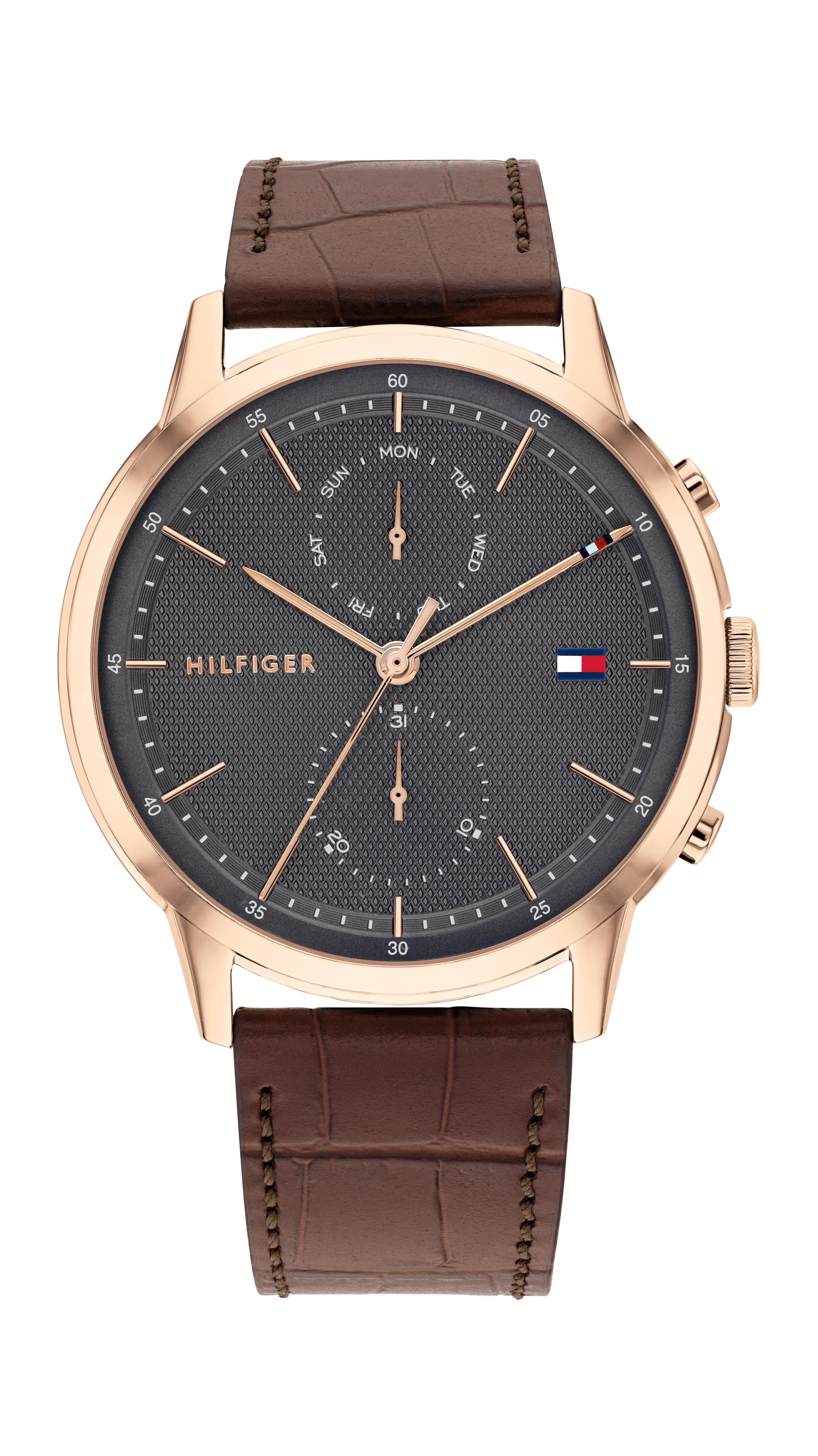 TH bruine band ros&eacute;kleurige kast grijze wijzerplaat 43mm 5atm