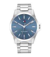 Tommy Hilfiger met stalen band en blauwe wijzerplaat 