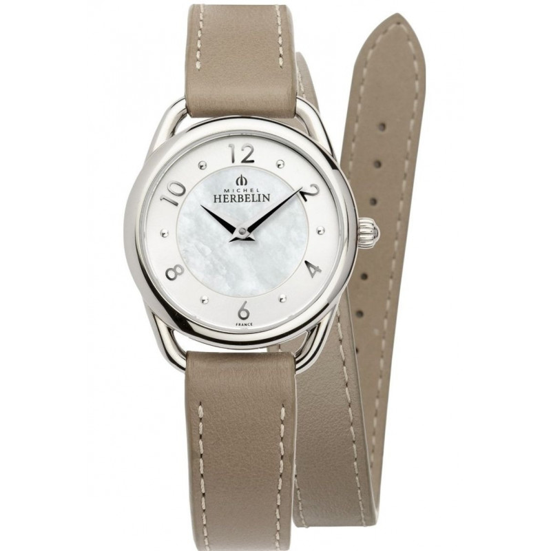 Equinoxe dame ronde-taupe leder band- kast staal-5atm