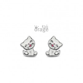 Oorringen zilver kat wit