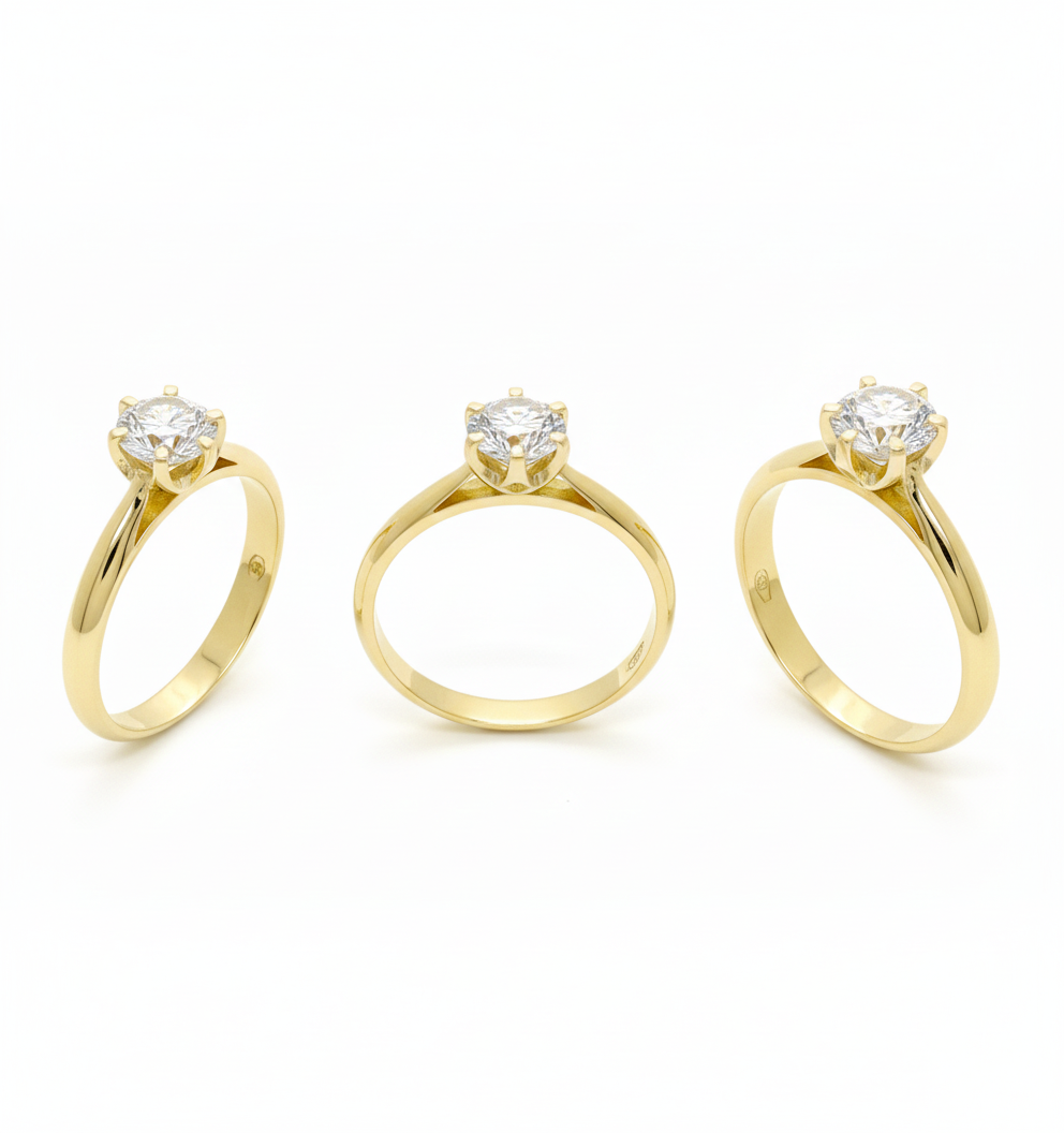 Geel gouden verlovingsring met diamant (briljant geslepen) van 0.73ct F/P1