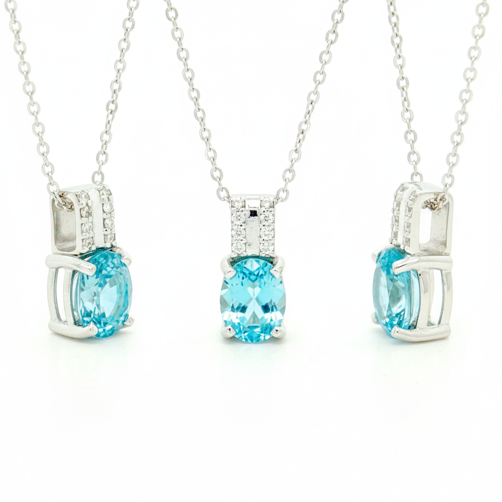 Eigen creatie hanger in witgoud 18kt bezet met 0.06ct diamant (briljant) en een natuurlijke zircoon van 3.15ct