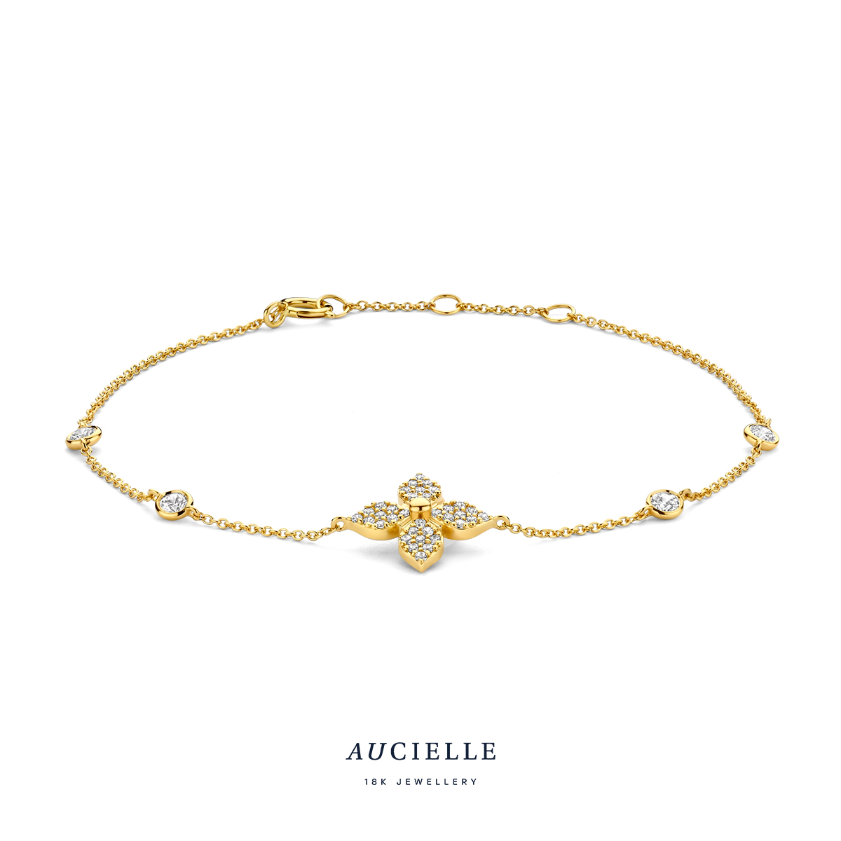 Aucielle armband bloem/ster goud 18k met zirkonia steentjes