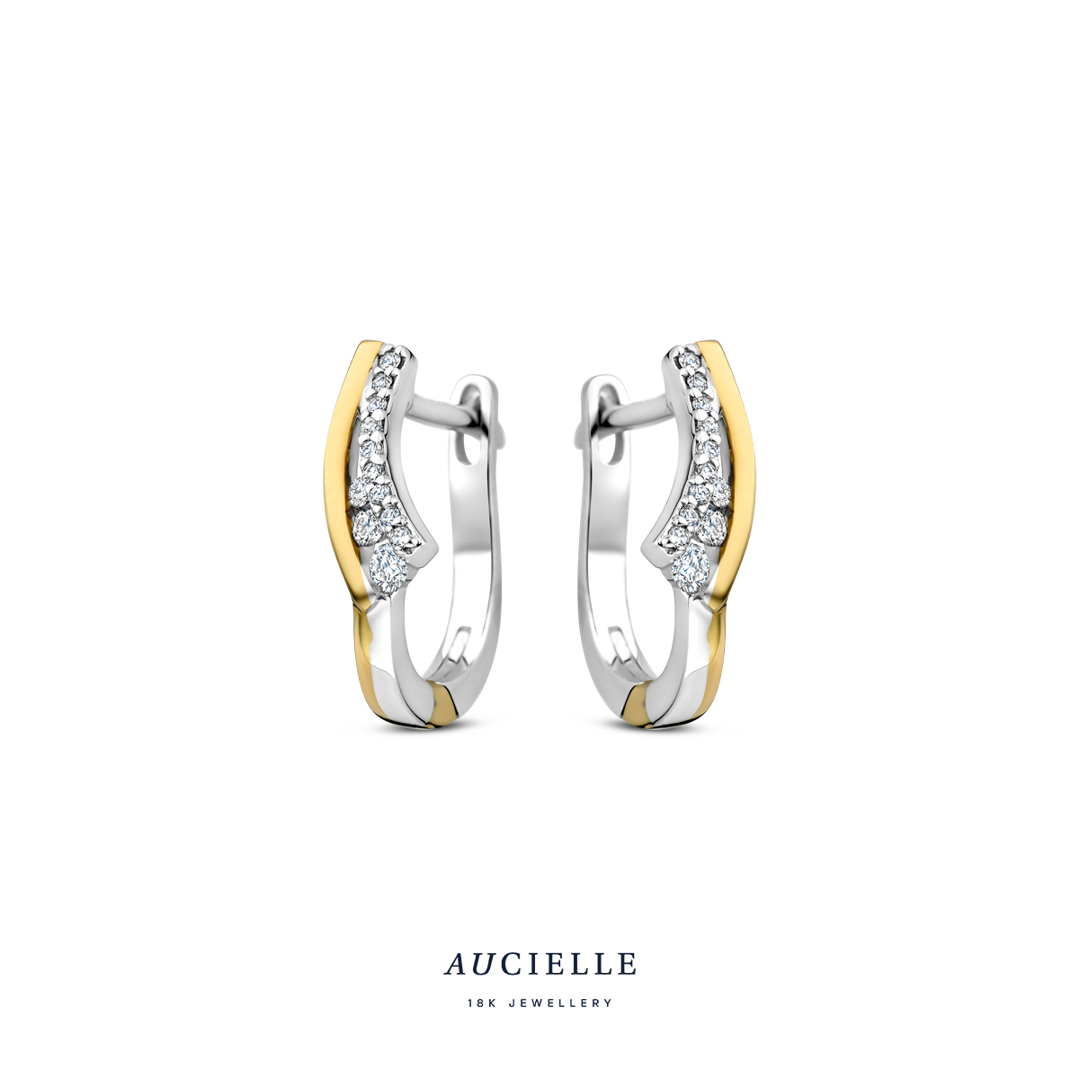 Aucielle creolen bicolor goud 18k met diamant 12p