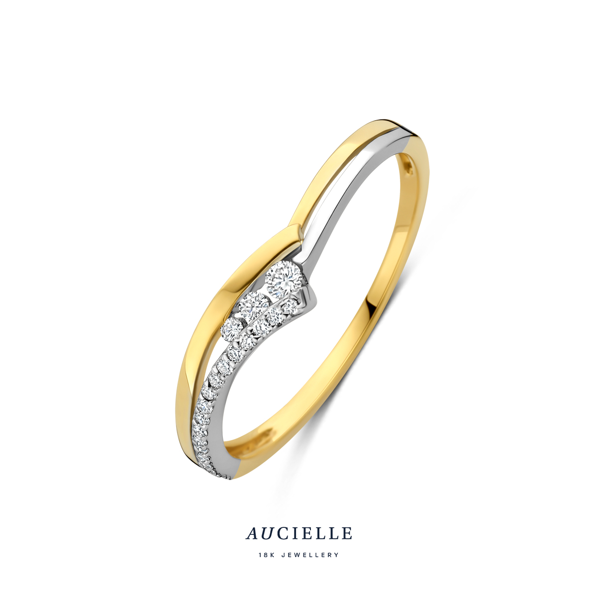 Aucielle ring bicolor goud 18k met diamant 10p