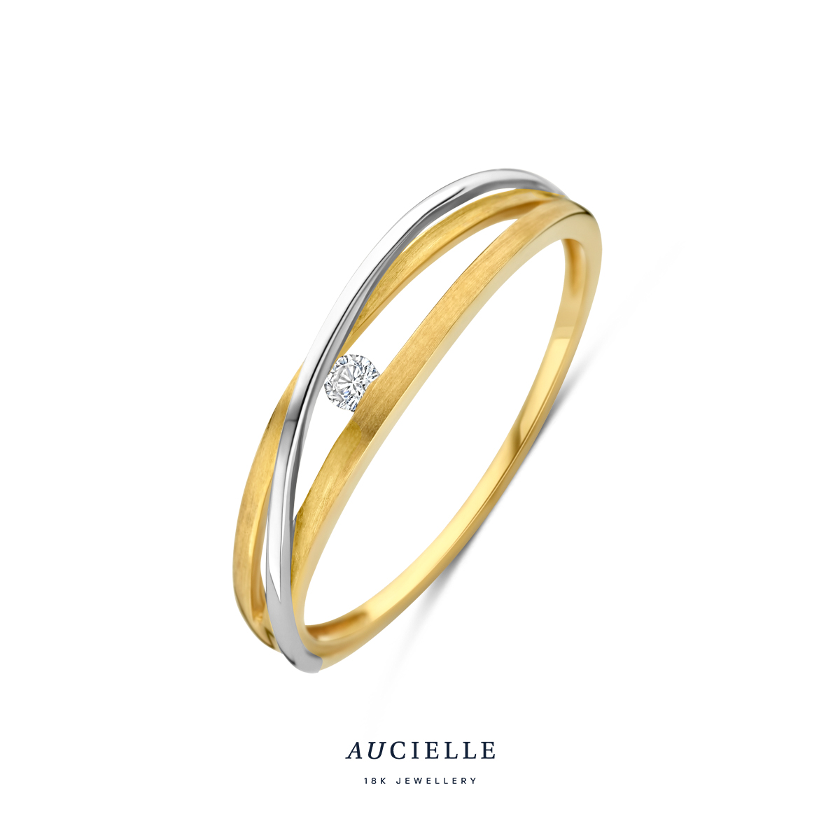 Aucielle ring bicolor goud 18k met diamant 4p
