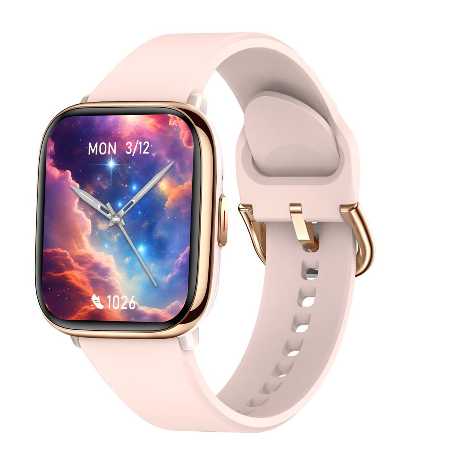 De Smarty2.0 Smartwatch, model SW081C, biedt een stijlvol rechthoekig ontwerp, een metalen kast in ros&eacute;goudkleur, en een comfortabele plastic siliconen band in roze. Met een kastgrootte van 40 mm en een waterbestendigheid van niveau 3, is hij perfect voor dagelijks gebruik. Draag hem om uw pols voor een eigentijdse look. Ideaal voor dagelijks gebruik. Nieuw product.